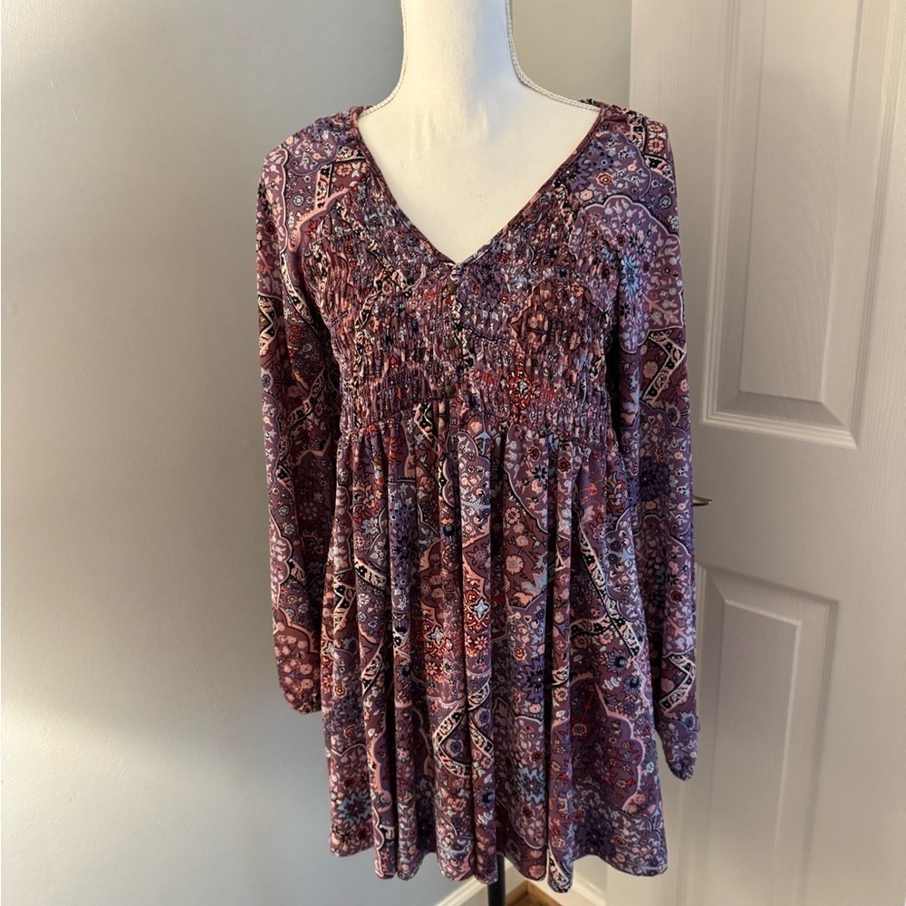 Melloday Floral Long Sleeve V-Neck Top Medium, stretchy purples size M
